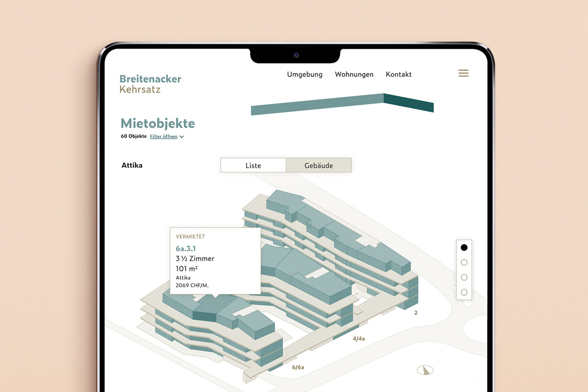 Breitenacker Kehrsatz, Wohnsiedlung, Website mit Wohnungsfilter